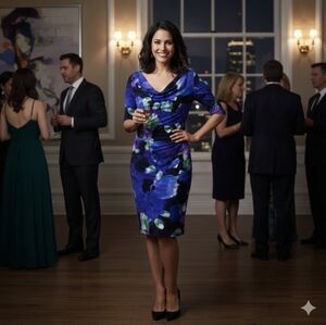 NWT Lauren Ralph Lauren Blue Floral Drape Neck Stretch Knit Dress Size 4